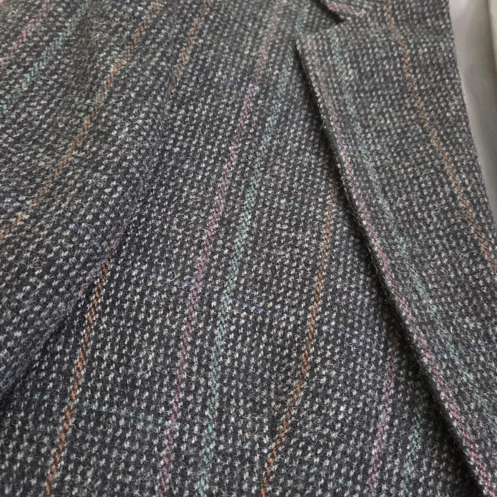 VTG 70s Centura The Broadway Wool Gray Houndstooth Blazer Sport Coat Jacket, 42R